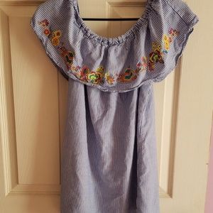 Pinstripe floral off the shoulder top